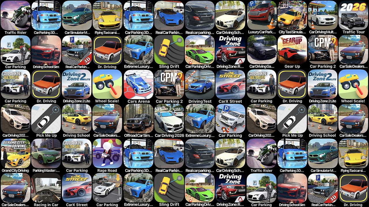 Car Parking, Traffic Rider, Grand City Driving, Luxury Car Parking, Dr Driving, Car parking 3D