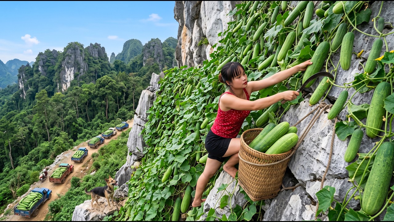 Harvesting 999KG+ of GIANT Cucumbers on the Mountainside and Taking Them to Market to Sell