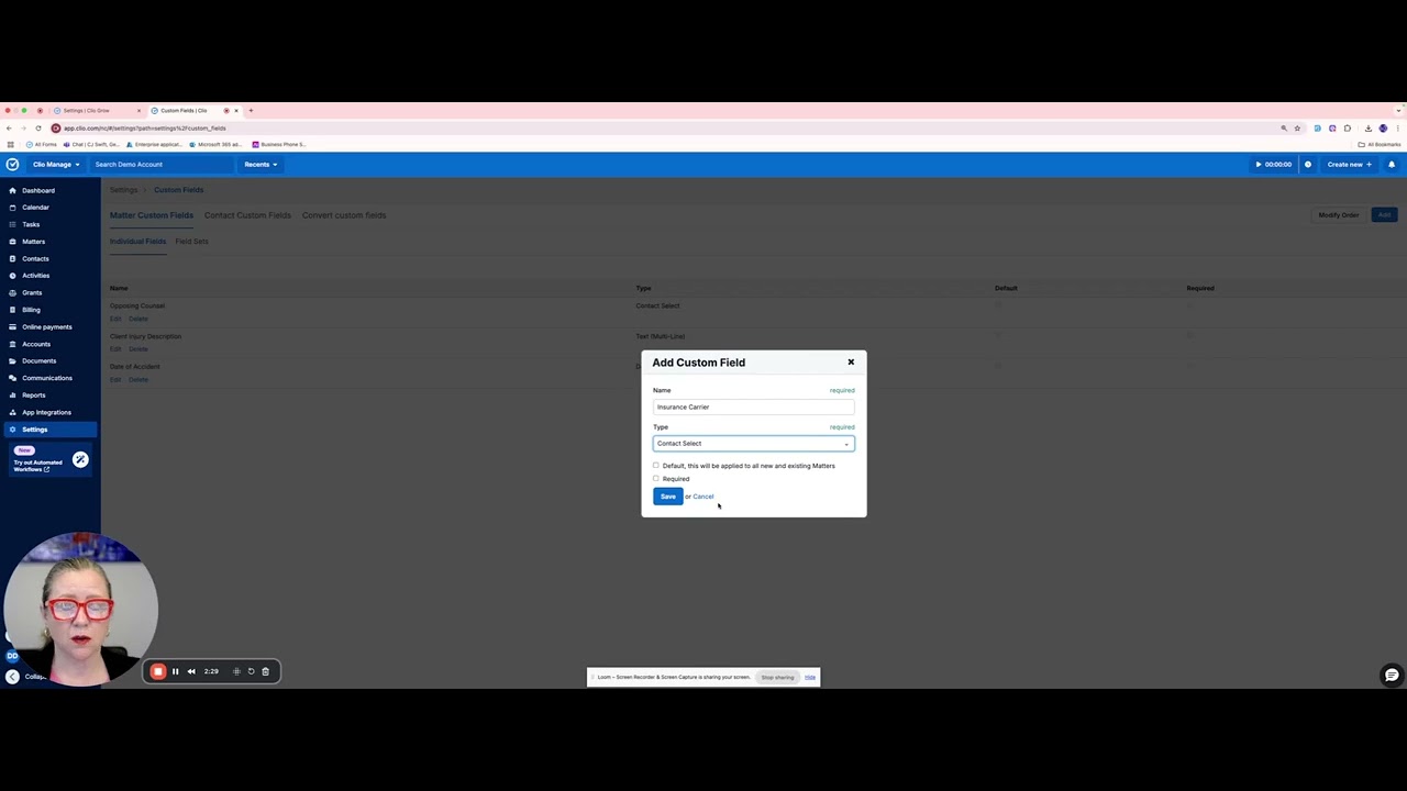 Clio Automated Workflows Video #4   Build Custom Fields in Clio Manage