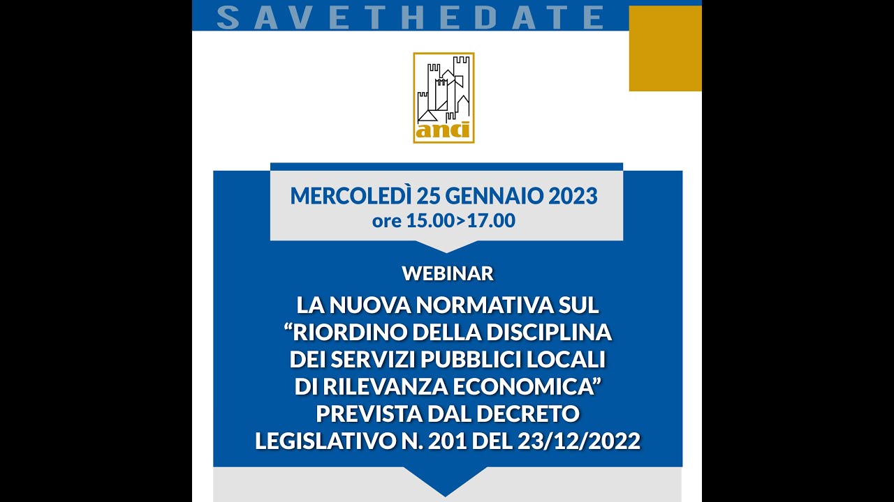 Il Webinar Anci sul riordino della disciplina dei servizi a rilevanza economica