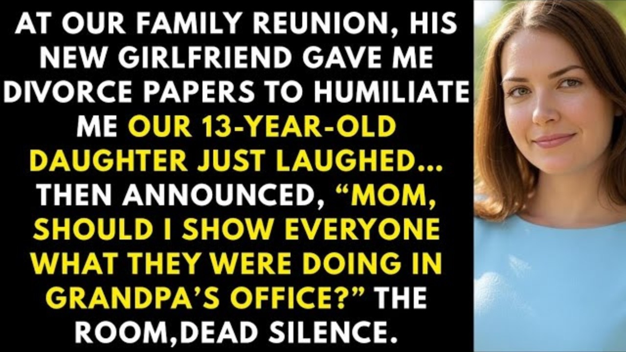 At our family reunion, his new girlfriend gave me divorce papers. Our 13yo laughed…then exposed them