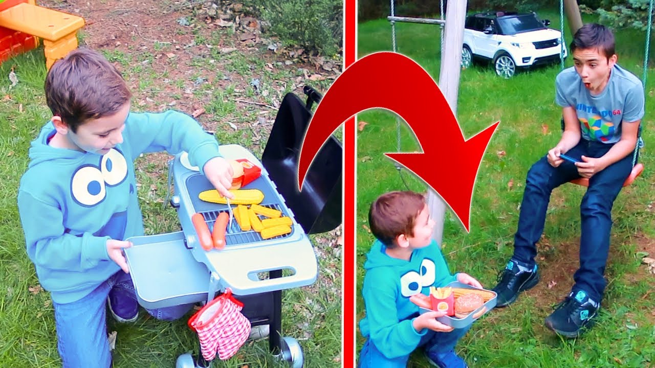 BARBECUE MAGIQUE ! - Il faut toujours être gentil avec son frère - Kids Pretend Play Barbecue