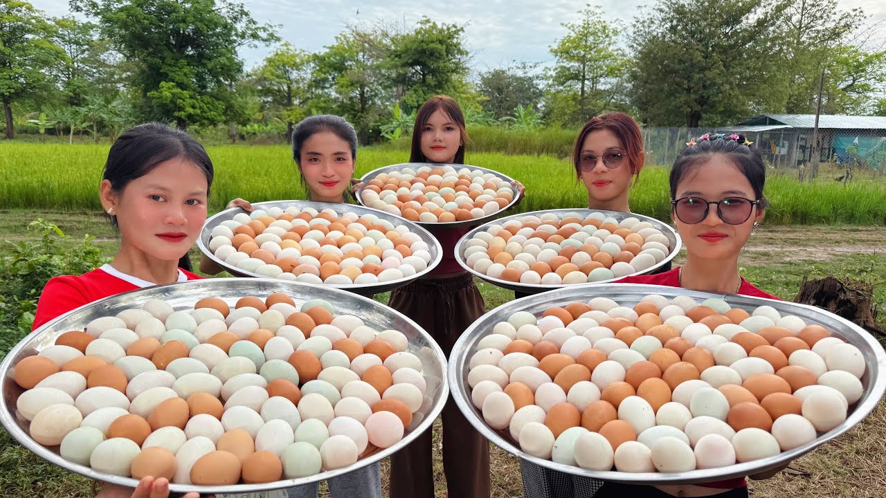 Amazing crispy fresh chicken egg recipe with rice in my countryside
