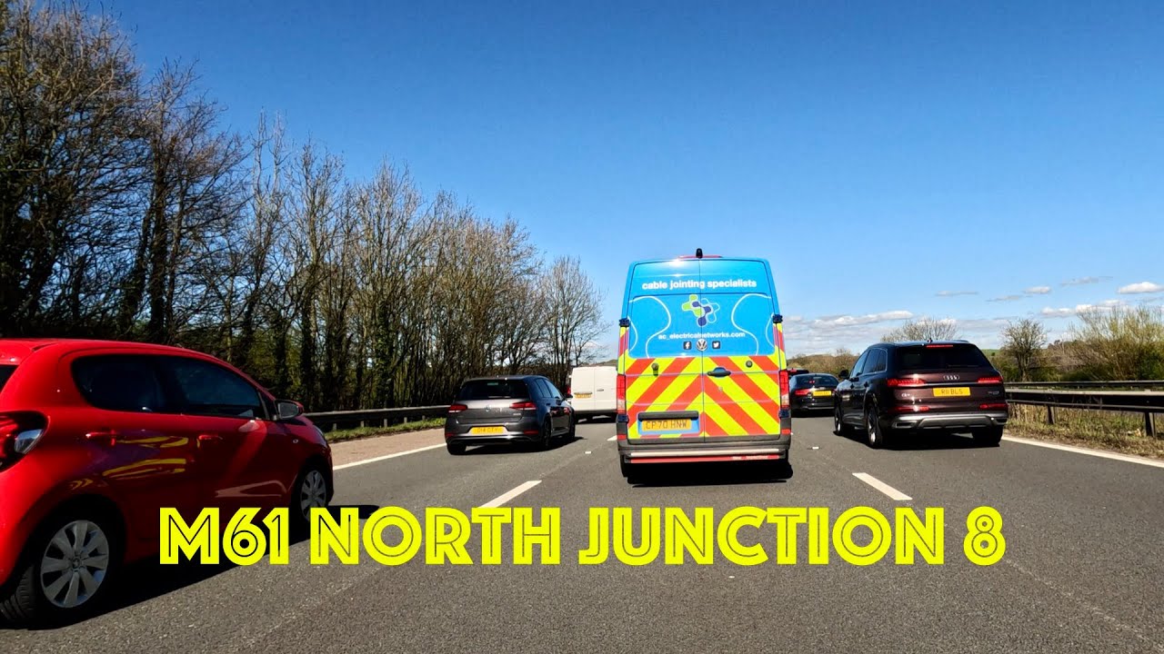 Driving North M61  From Middlebrook Retail Park, Bolton, Easter Holiday Traffic Jam in 4K