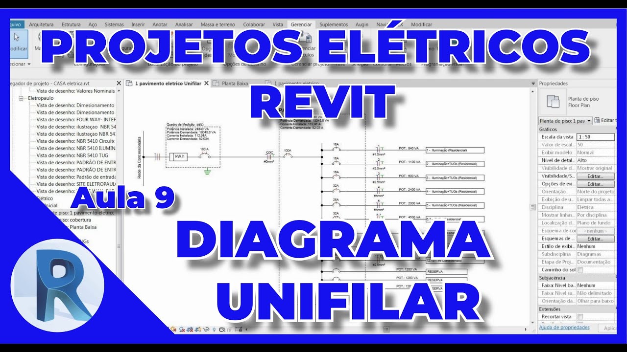 Como Criar Diagrama Unifilar em Projetos Elétricos no REVIT BIM - Com Dínamo e Sem - AULA 9