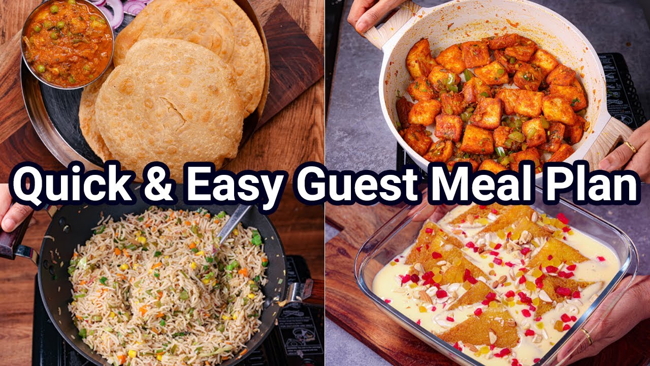 Quick & Easy Guest Combo Meal with Rice, Paratha, Starter, Simple Dessert | Instant Guest Thali