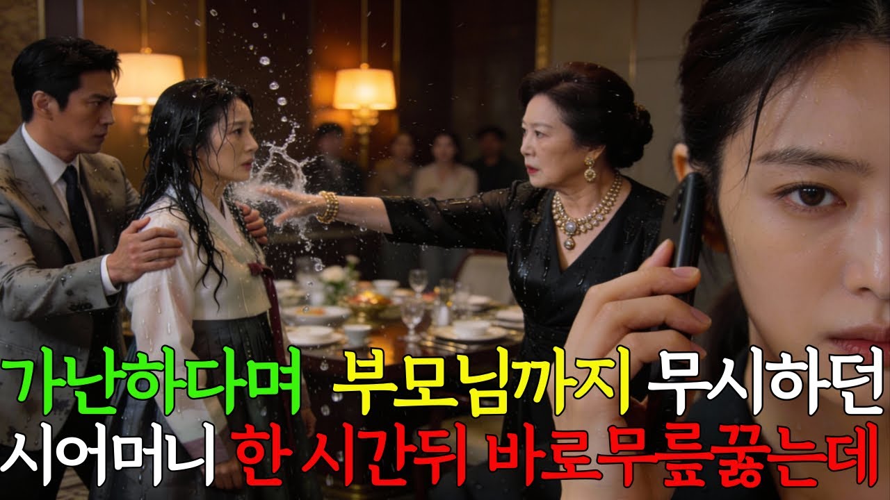 가난하다며 상견례 자리에서 무시하며 물 뿌리던 시어머니, 제 정체를 알고 바로 무릎 꿇었습니다