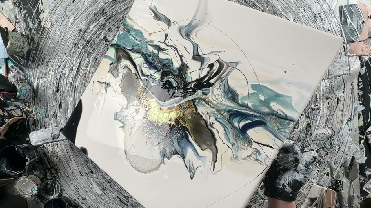 Half bloom - a fluid art experiment abstract art mixed techniques cells pouring acrylic painting