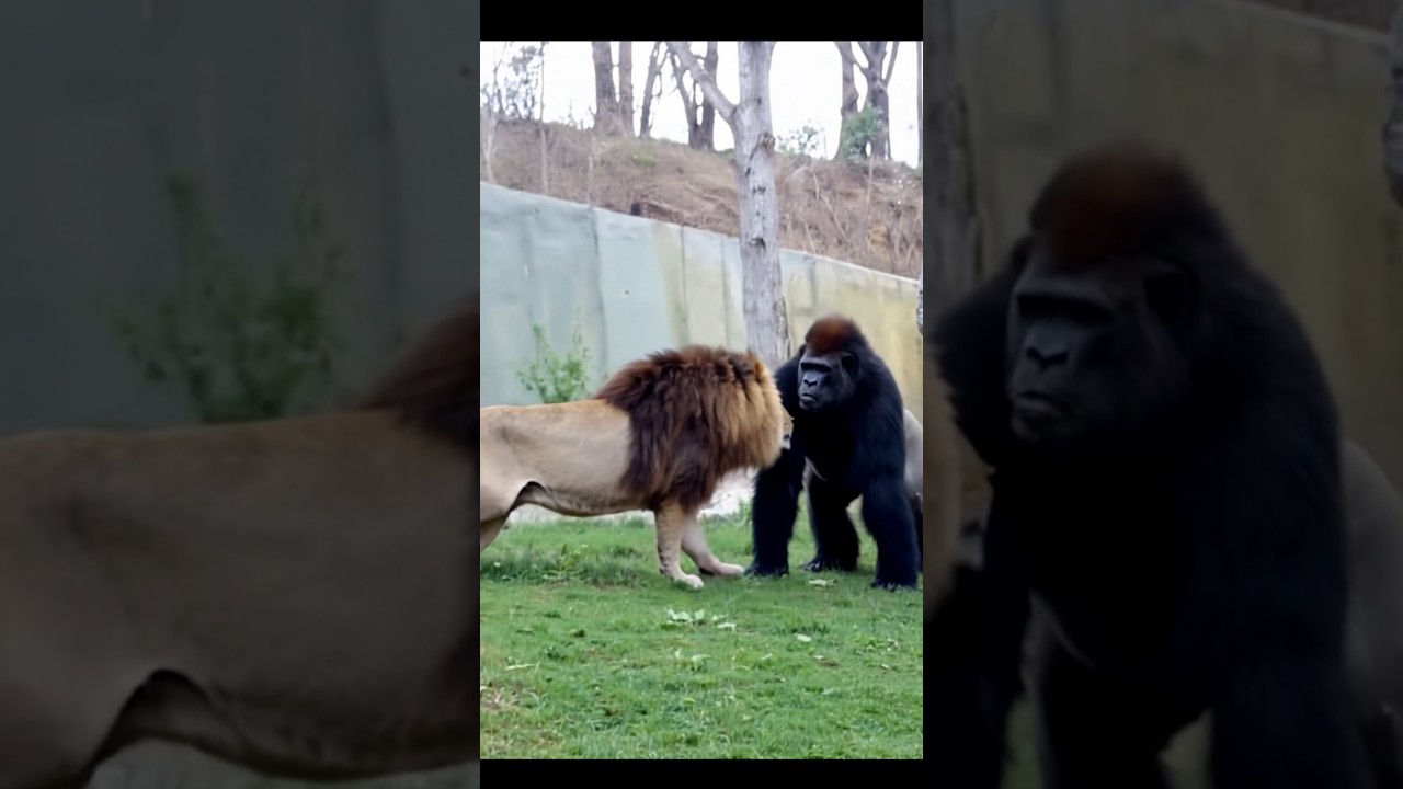 Lion VS Gorilla Encounter at Zoo! - Blondi Foks #shorts
