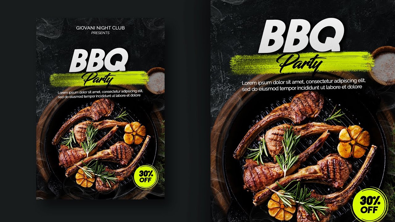 BBQ (Barbeque)  Party Flyer Design | Photoshop Tutorials