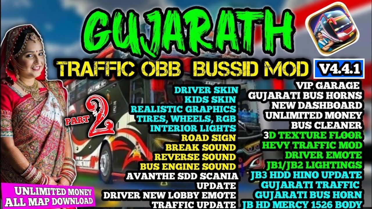 GUJARAT TRAFFIC MOD V4.4.1 OBB+APK 4K HD graphics 80+ BUSS AD TRAFFIC UNLIMITED MONEY #bussid 