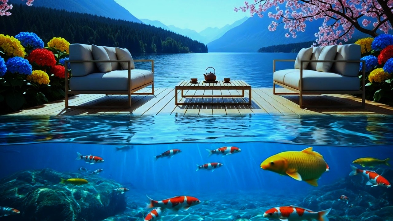 Peaceful Garden by the Lake ☕ Relaxing Music & Nature Ambience for Better Sleep