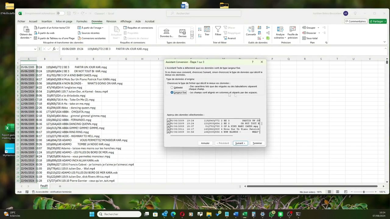 Windows Excel  - Créer une liste à partir de noms de fichiers