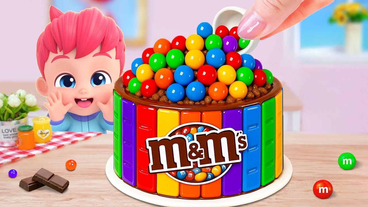 How To Make Mini Rainbow Cake 🌈 Colorful M&M Candy Cake Surprise 🍭 Chocobite Bakes