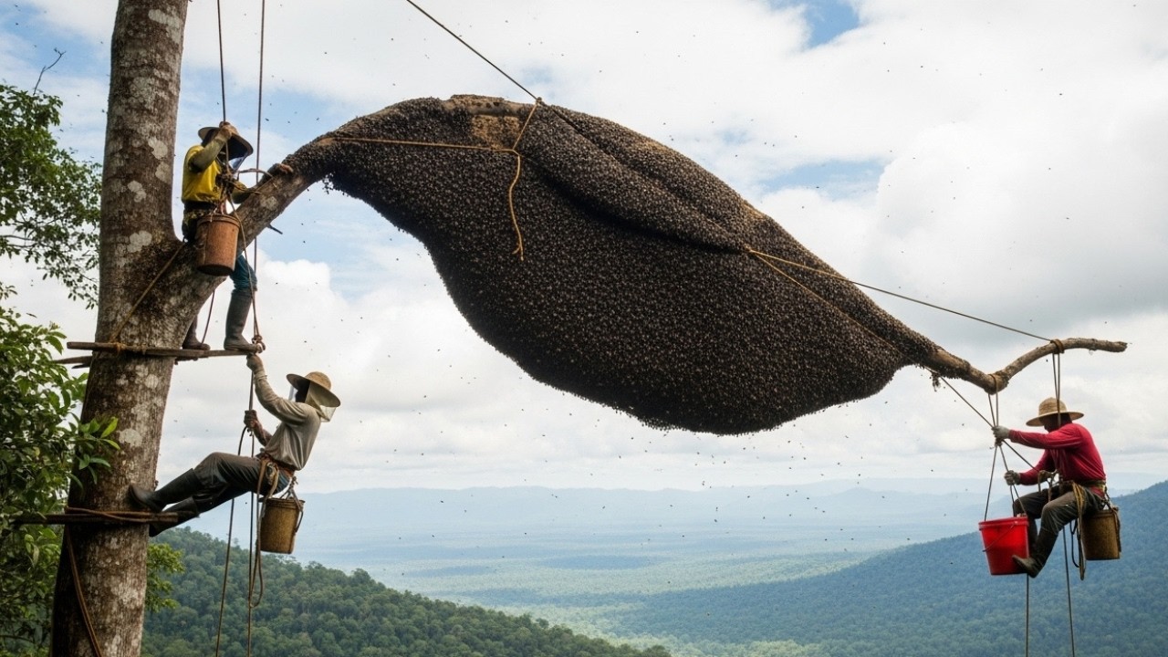 UNBELIEVABLE: Harvesting a Giant Beehive on a Towering Tree