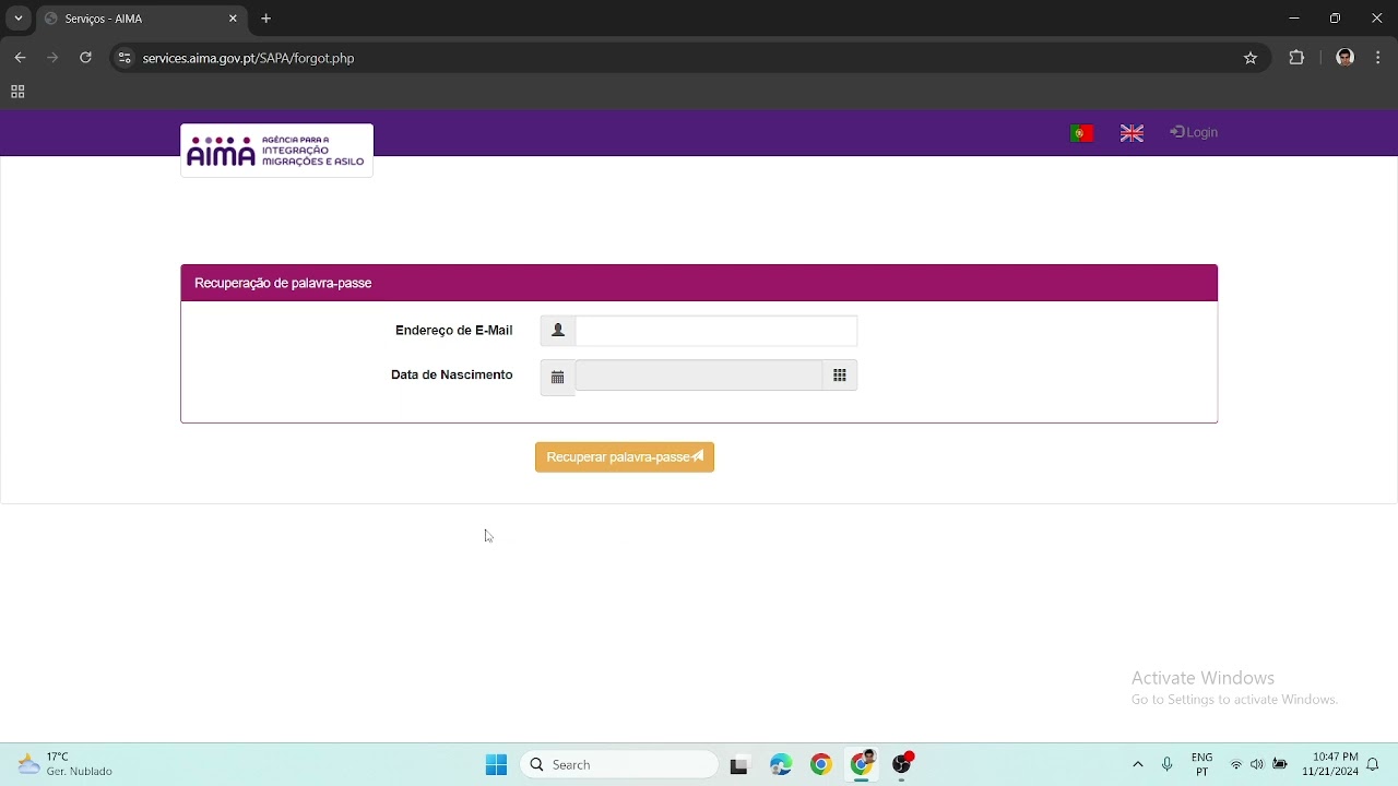 Erro  no Portal AIMA: Usuário Não Registrado ou Dados Inválidos User Not Registered or Data Invalid