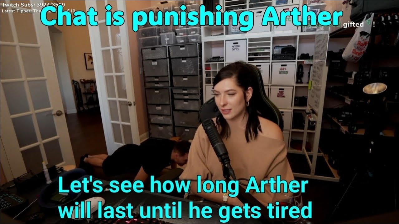 Arther is doing push ups every they gift Julia subs