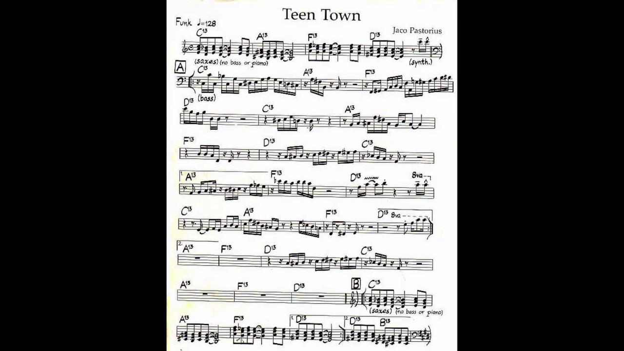 BACKING TRACK -  Teen Town  (Jaco Pastorius ) BASS GUITAR 100 bpm