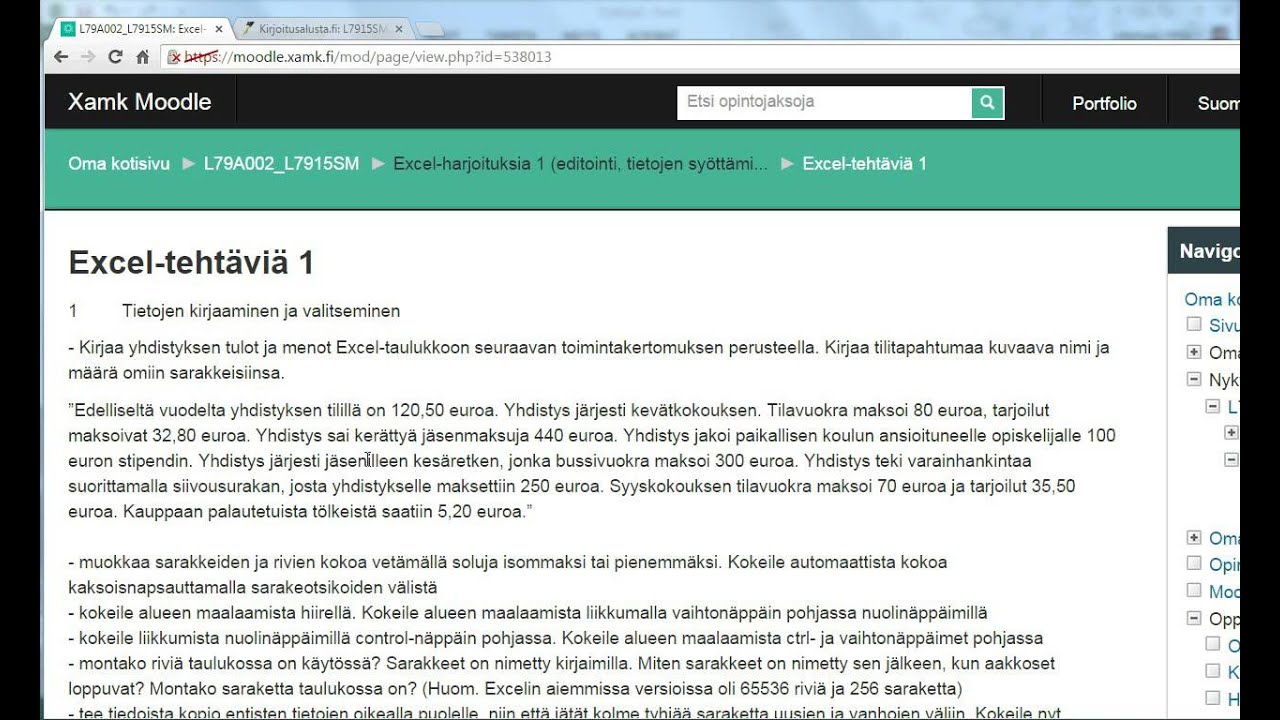 Excel-taulukkolaskennan k&auml;yt&ouml;n perusteita 1