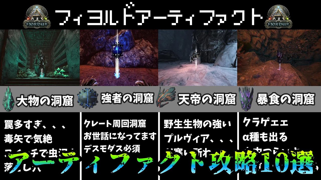 【ARK】ARKフィヨルドMAP　アーティファクト洞窟攻略10選【ゆっくり解説】