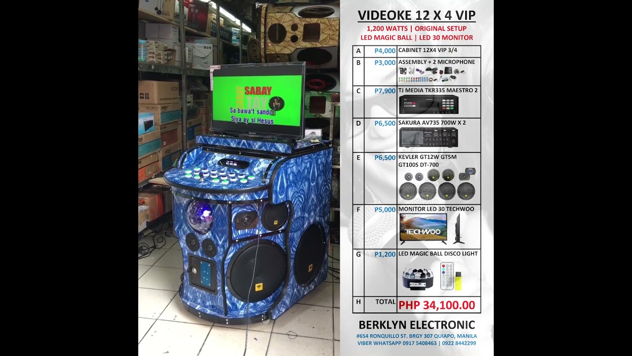 VIDEOKE 12X4 VIP | KEVLER SPEAKERS | SAKURA AV735 | TJ MEDIA MAESTRO 2 | LED 30 | LED MAGIC BALL