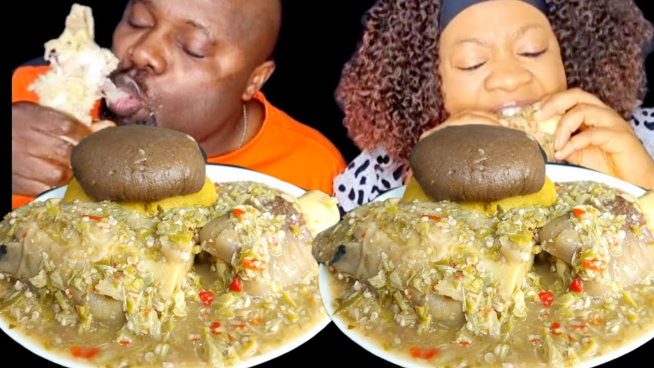Asmr mukbang okra pepper and fufu sound eating mukbang