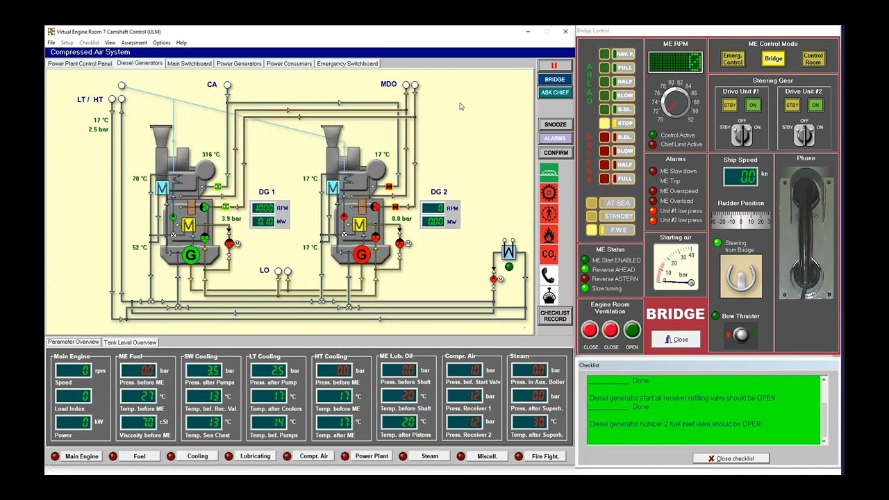 Engine Room Simulator Starting of power plant on board the ship.