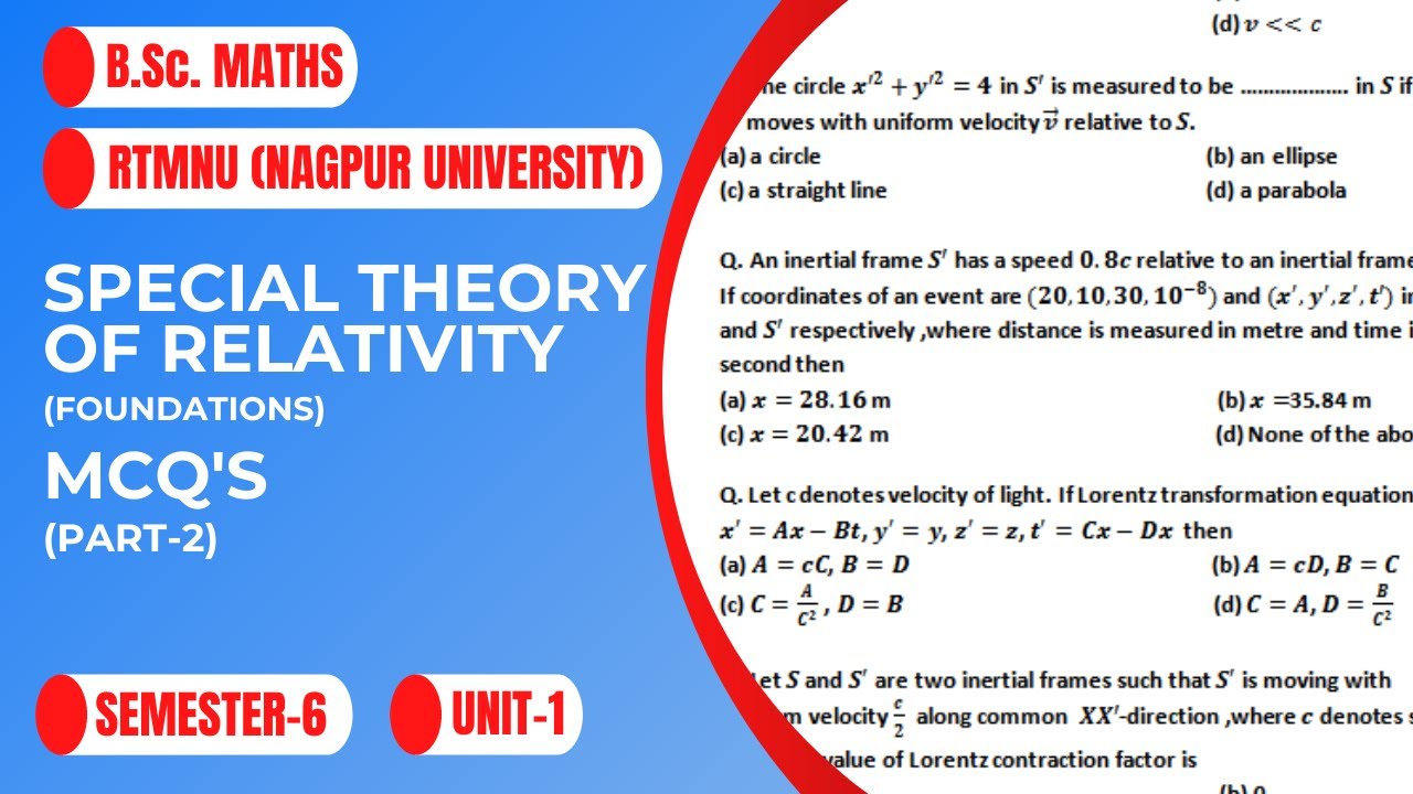 Special theory of relativity (foundations) MCQ's | Part-2 | RTMNU | Nagpur University | B.Sc. Maths