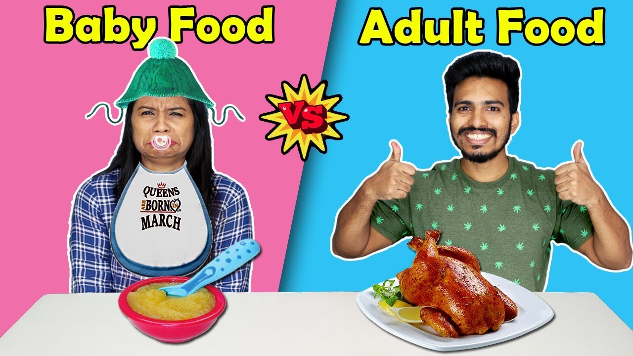 Baby Food vs Adult Food Eating Challenge | Baby Food Vs Real food | Hungry Birds