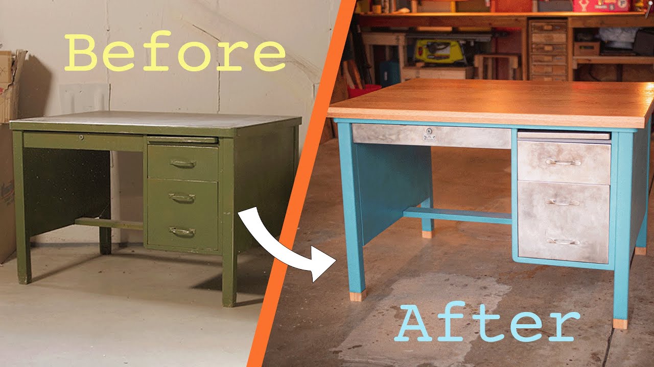 Vintage Steel Tanker Desk Makeover/Restoration (No music/dialog, just working sounds)