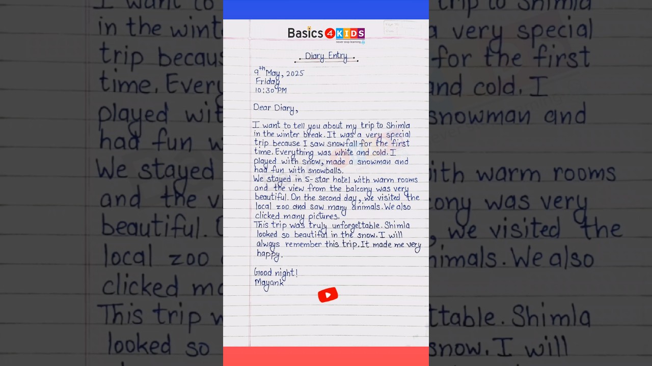 Diary Entry About My Winter Break Trip to Shimla | Diary Entry for Kids | Diary Entry Practice