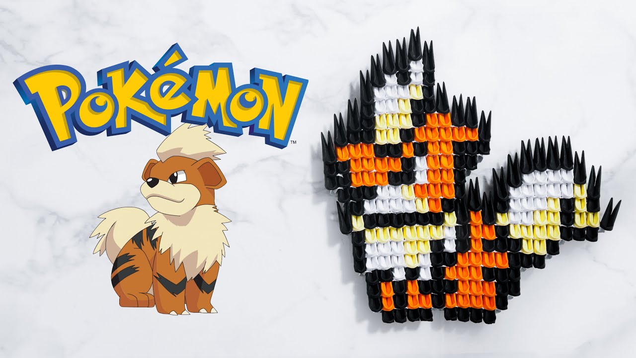 How to Make 3D Origami Pixel Art Growlithe from Pokémon (1/64 Size Tutorial)