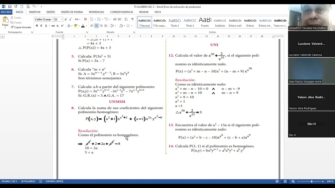 ALGEBRA SEC 2 1 VACACIONAL 20 01 26