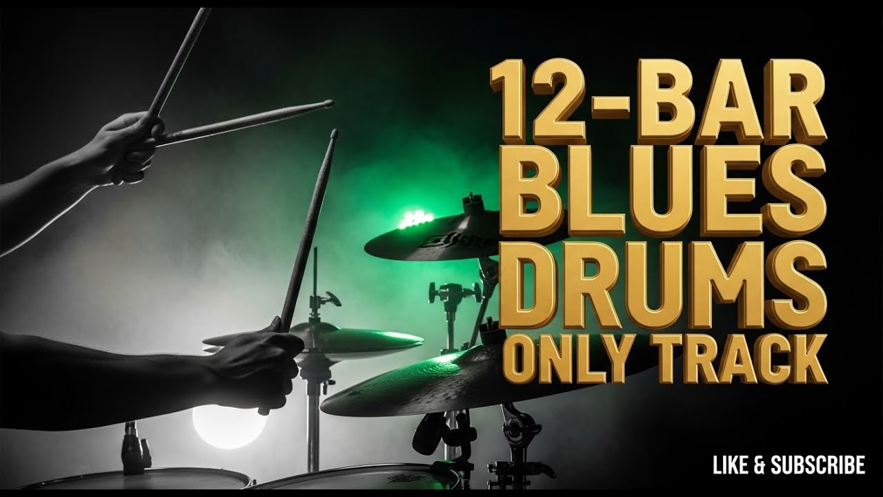 12-Bar BLUES Drums Only Track with stops for Guitar Jamming Practice for All Skills