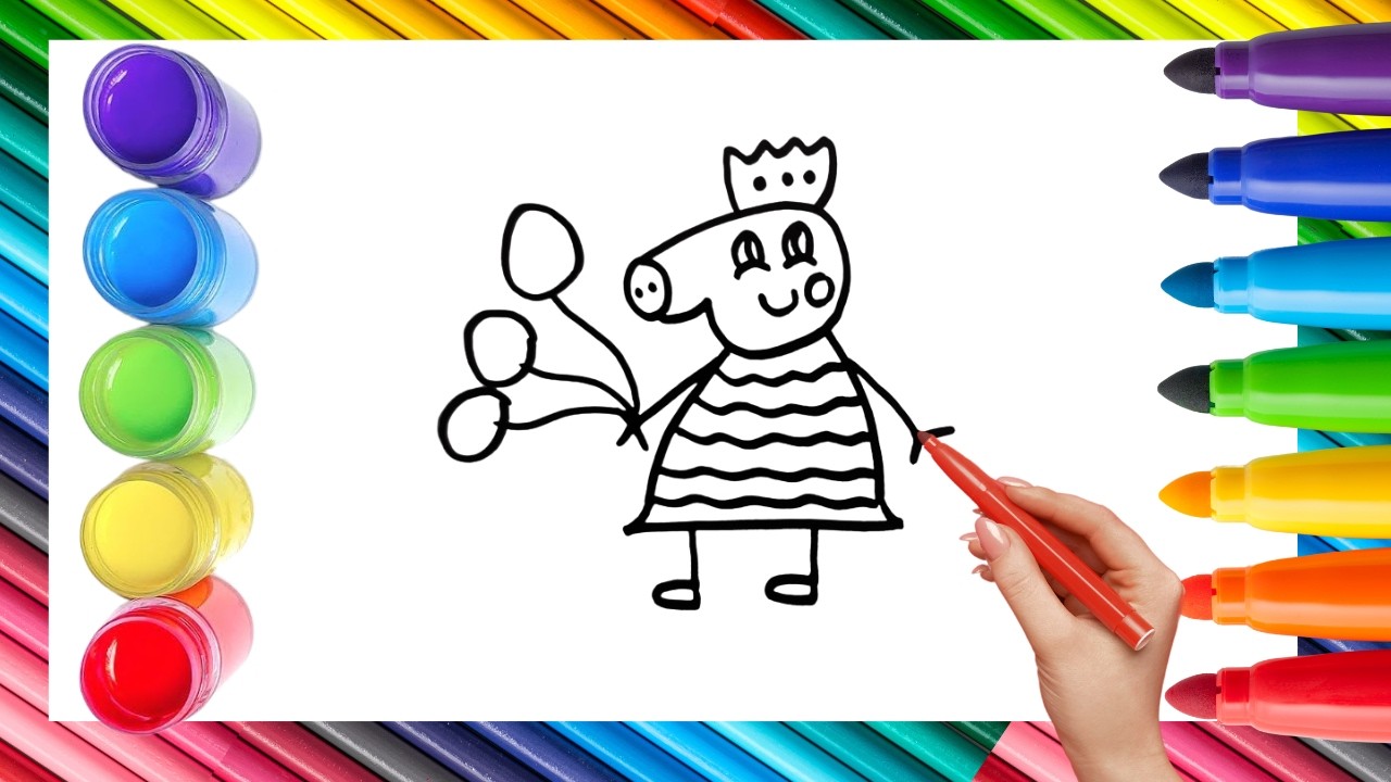 How To Draw cute Peppa Pig Drawing, Painting & Coloring For Kids and Toddlers_ Child Art 🐋🌈🎨