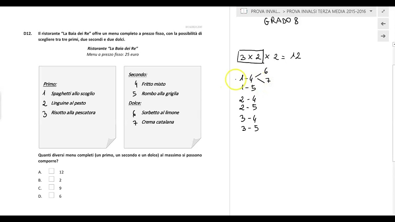 Prova Invalsi Matematica Terza media 2015-2016 SPIEGATA e RISOLTA : D12