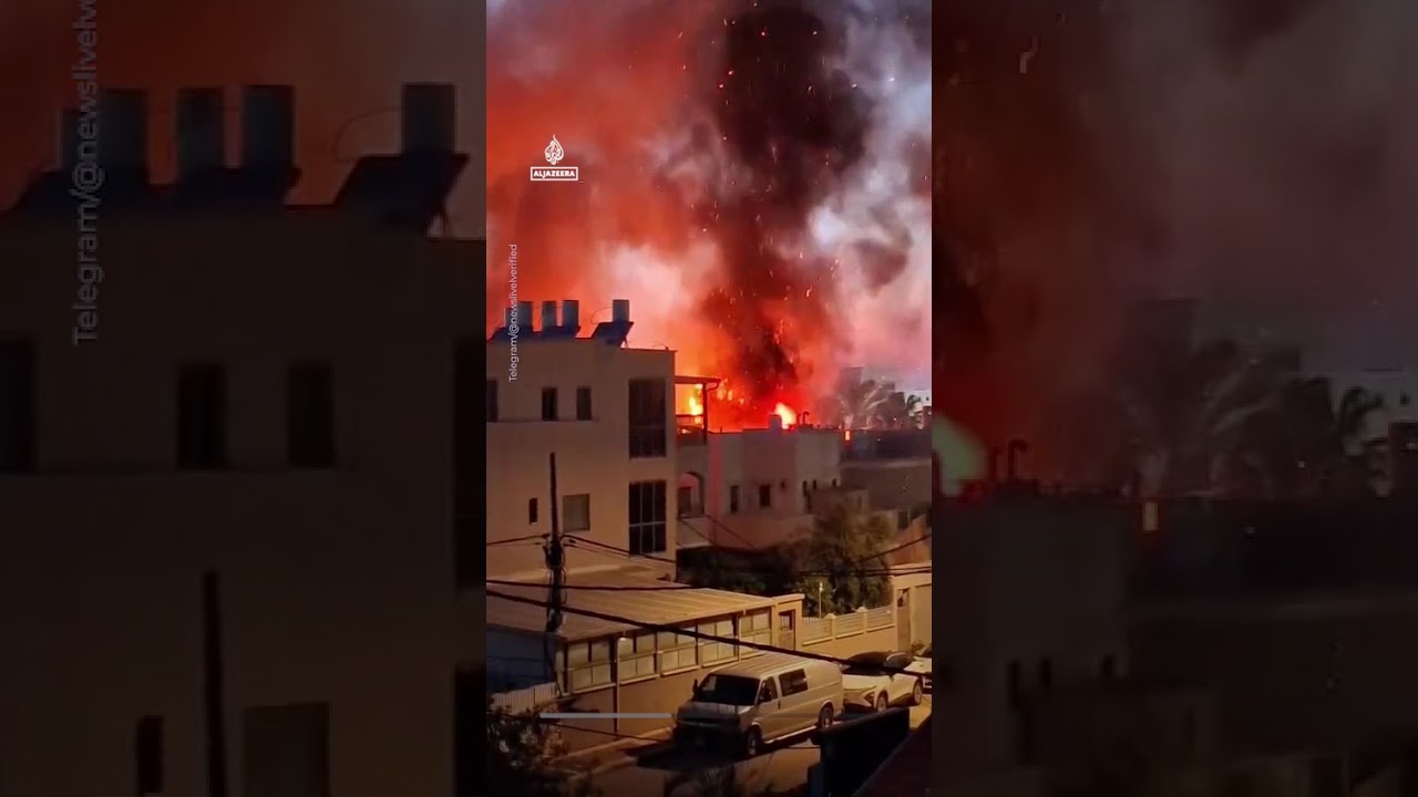 Building burns in Israel after rocket attack from Lebanon