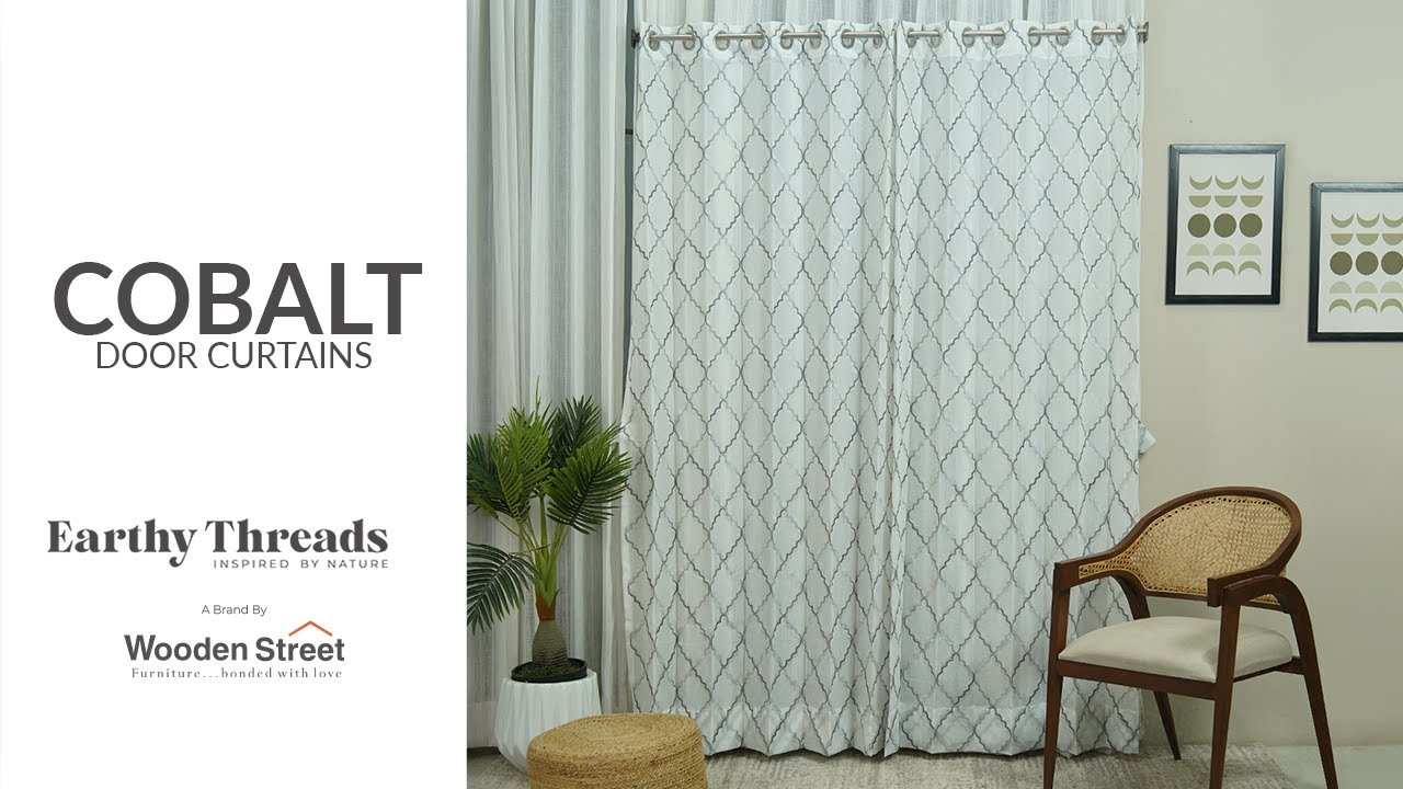 Cobalt Chain Door Curtains Set of 2 Blue | Home & Living | Earthy Threads | A Brand by WoodenStreet
