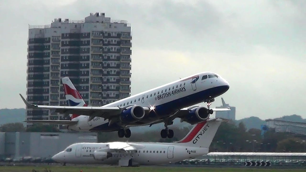 London City Airport Plane Spotting. Takeoffs and Landings