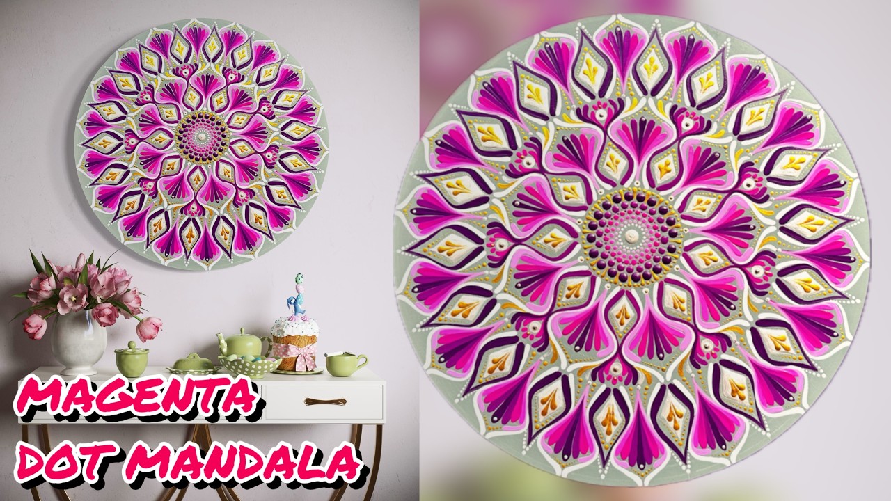 Mesmerizing Magenta Dot Mandala Painting step by step
