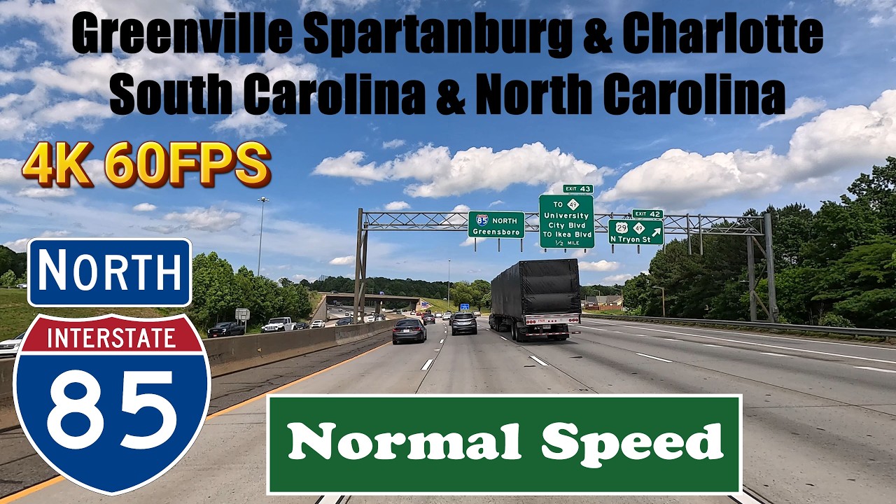 4K Greensboro to Charlotte. North Carolina. I 85 South. Interstate 85