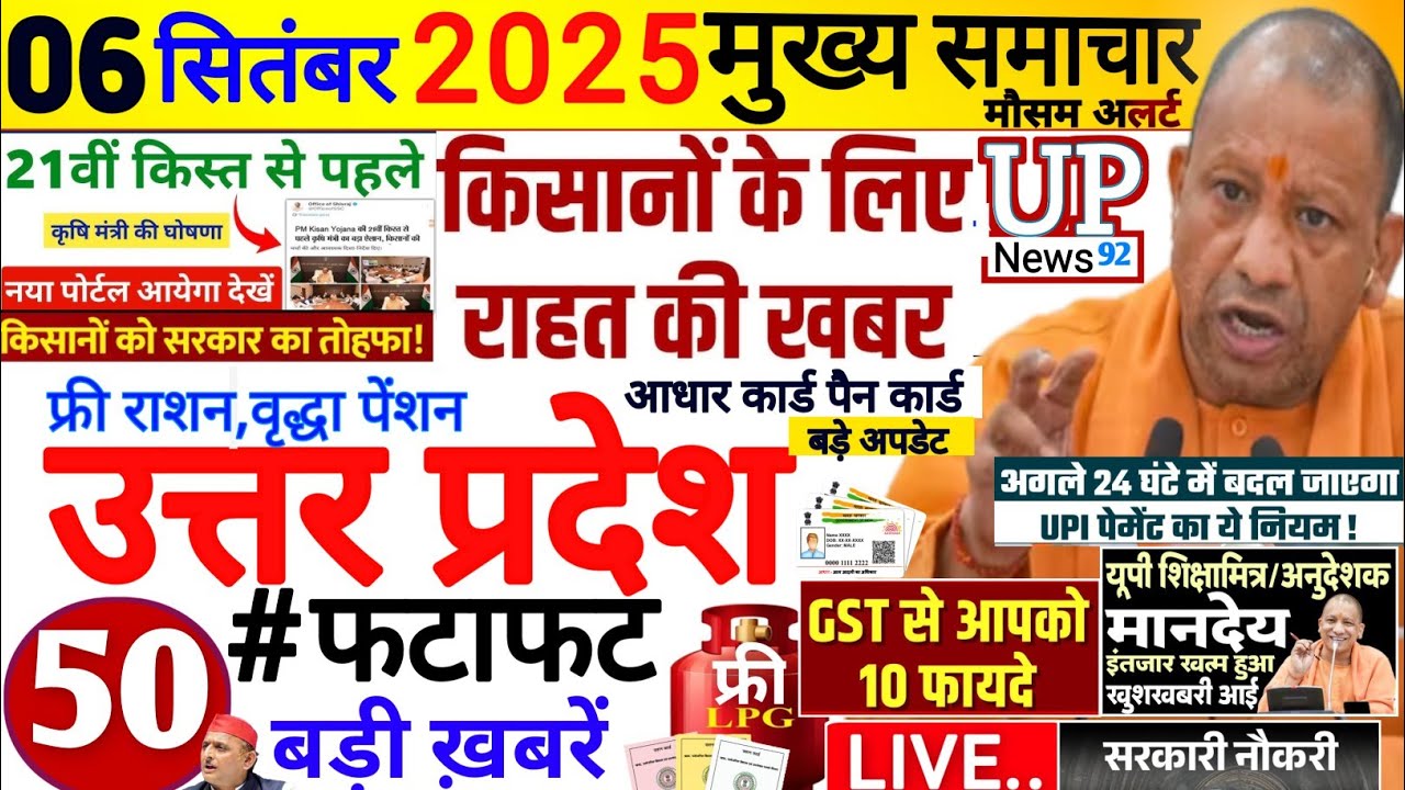 Today Up News 06 September 2025 | Uttar Pradesh Latest News | Cm Yogi |Pm Modi,Up breaking News live