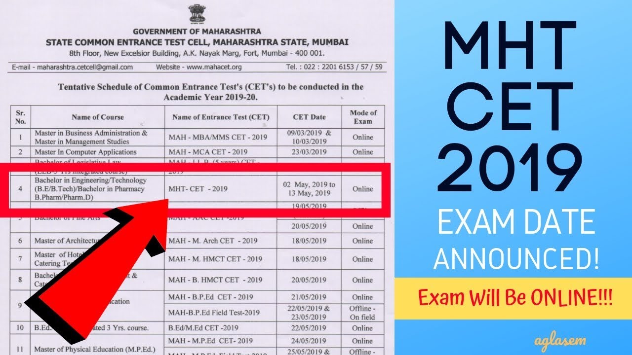 MHT CET 2019: Exam Date Announced; Exam Will Be In Online Mode (mahacet.org)