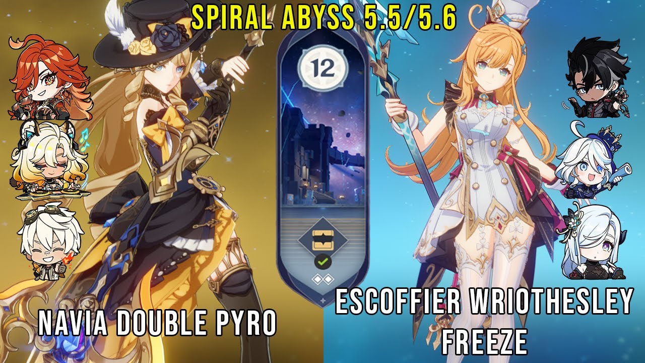 C0 Navia Double Pyro and C0 Escoffier Wriothesley Freeze | Genshin Impact Abyss 5.5 Floor 12 9 Stars