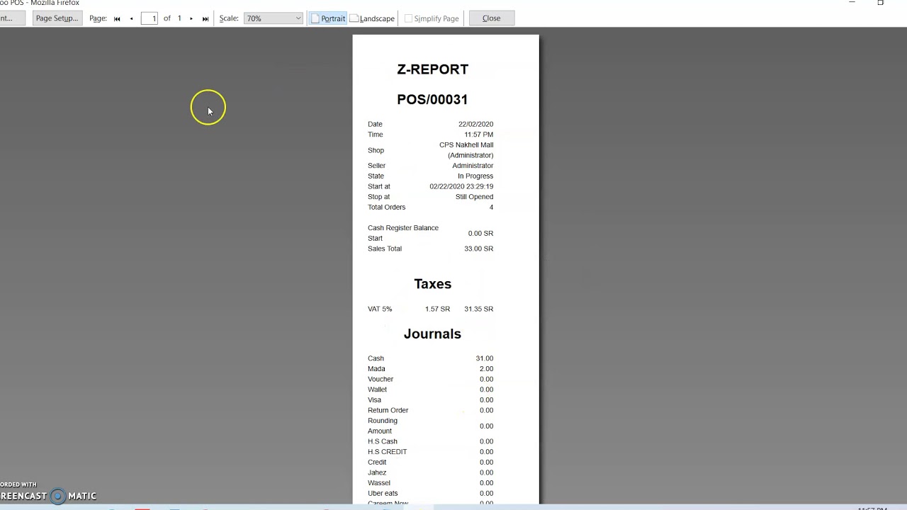 print z report + menu item report