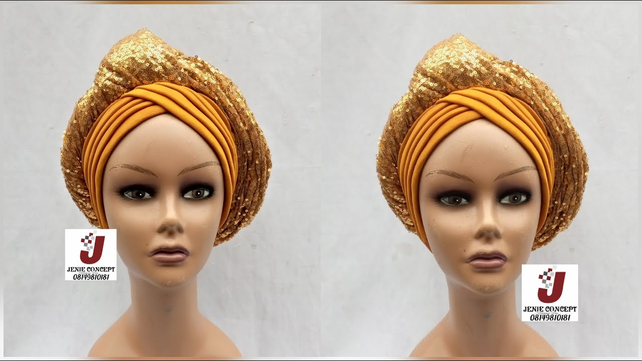 Pleated V-Shaped Turban Cap with knotted Sequins design