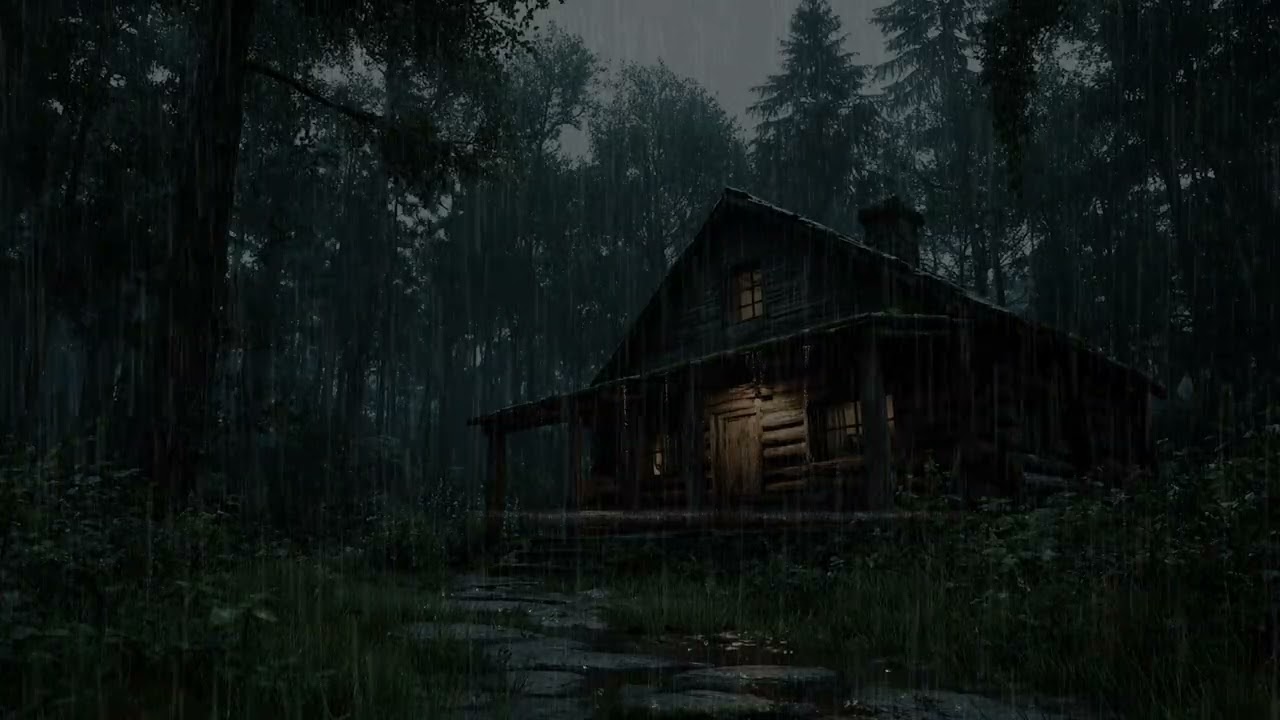 Alone in a Cozy Cabin While Heavy Rain Falls Outside | 10 Hours of Deep Sleep Storm Ambience
