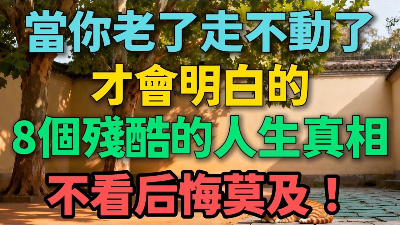 當你老了，走不動了，才會明白的8個殘酷的人生真相！不看會後悔！【晚晴拾光】 #晚年生活 #人生感悟 #家庭關系 #養老 #人性 #生活智慧 #情感故事 #退休