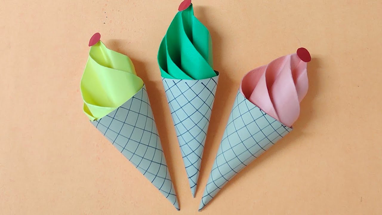 How to make paper ice cream cone || Paper ice cream cone craft || Origami craft ideas