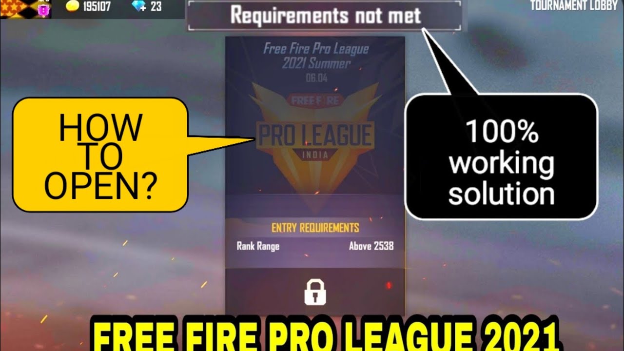 Requirements not met|In Free Fire|Free Fire pro league 2021|How to Open free fire pro league?